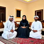 카타르의 전통적인 가족구조 - **

"A Qatari family, fully clothed in traditional dress, gathered in a beautifully decorated majlis...