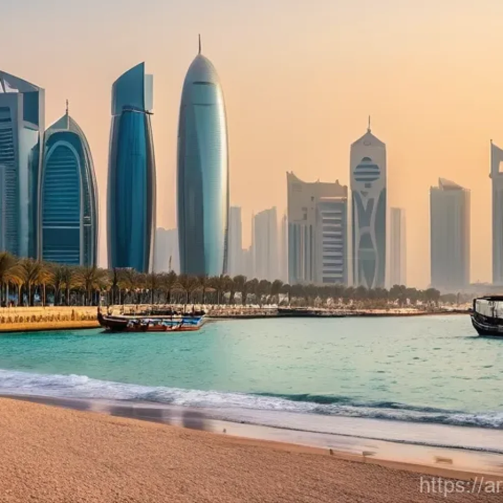 도하 코르니쉬 - **Prompt: Doha Corniche Sunrise Serenity**
    "A breathtaking and serene sunrise scene over the Doh...