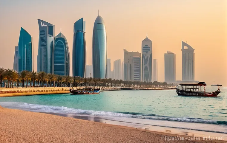 도하 코르니쉬 - **Prompt: Doha Corniche Sunrise Serenity**
    "A breathtaking and serene sunrise scene over the Doh...