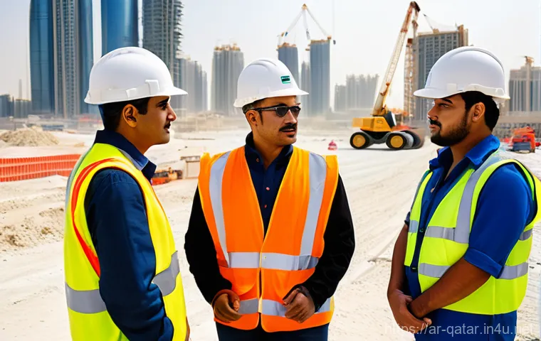 카타르의 노동자 권리 - **Prompt: Empowered Worker Reviewing Contract with Advisor**
    "A confident male migrant worker, a...