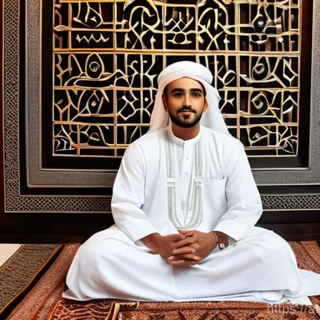 카타르 전통 음악가 - **Prompt:** A dignified Qatari male musician in traditional thobe and ghutra, seated gracefully with...