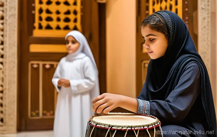 카타르 전통 음악가 - **Prompt:** A vibrant and joyful Qatari wedding celebration or National Day festivity in an outdoor ...