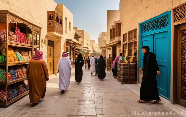 카타르와 외국 노동자 비율 - **A Vibrant Cultural Mosaic in Souq Waqif, Doha:**
    An atmospheric, wide-angle shot capturing the...